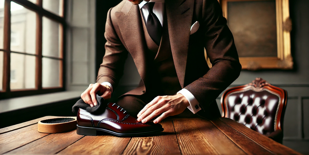 Bespoke shoe being polished to a mirror shine