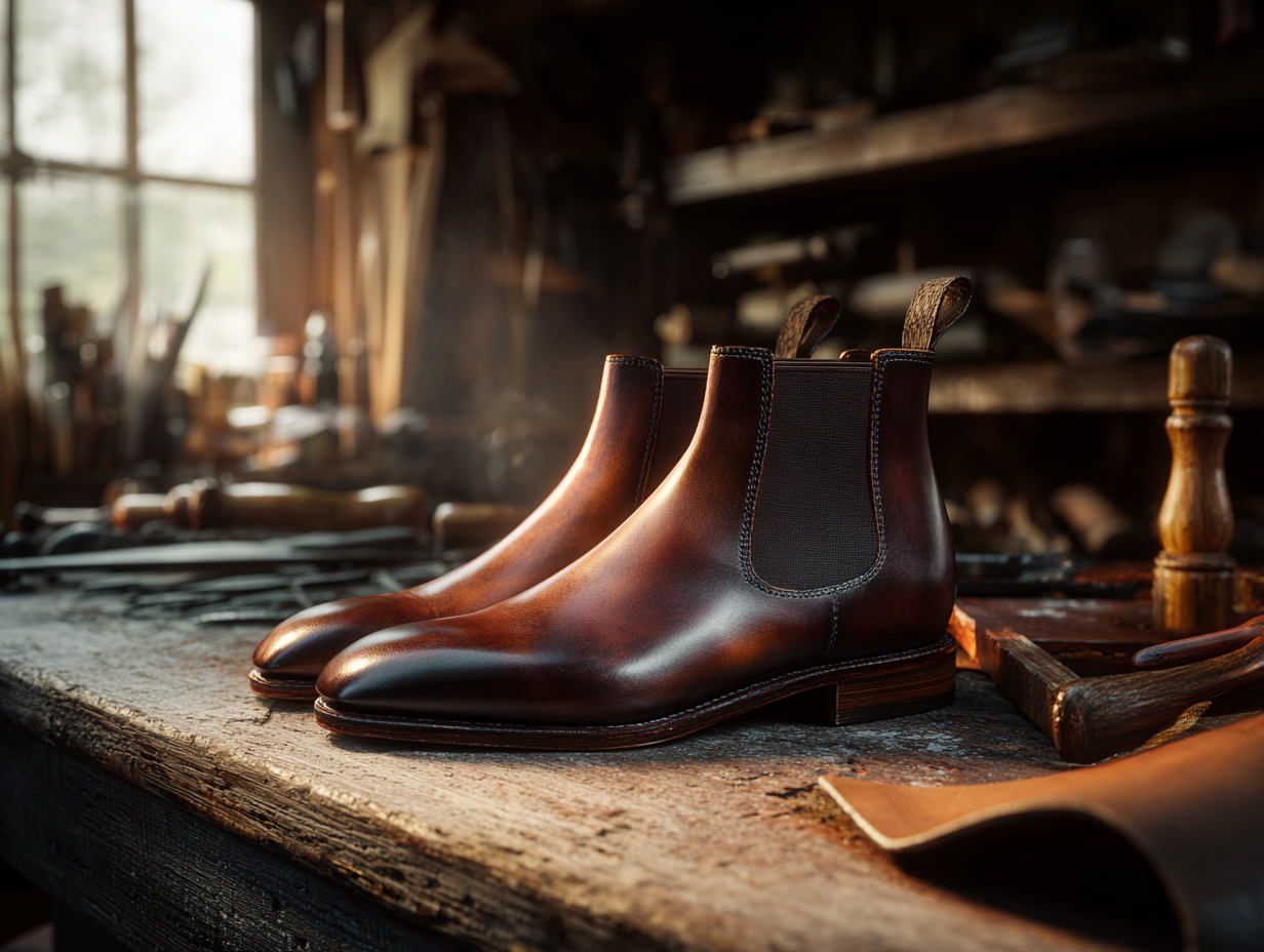 Bespoke Chelsea Boots from Bondeno inside a workshop