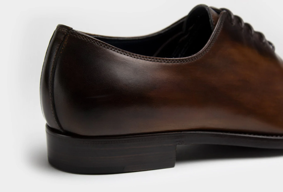 Heel of a men's leather dress shoe