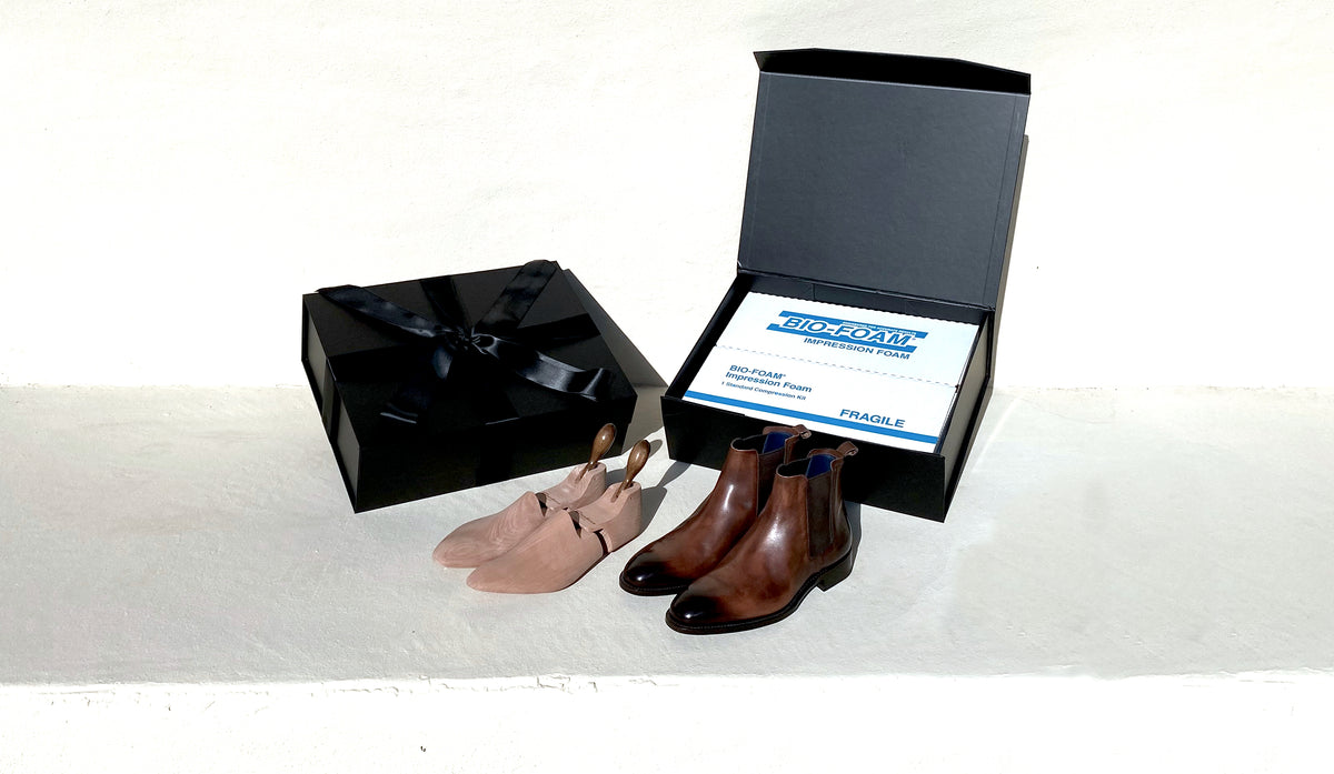 Bespoke dress shoes presented as a corporate gift