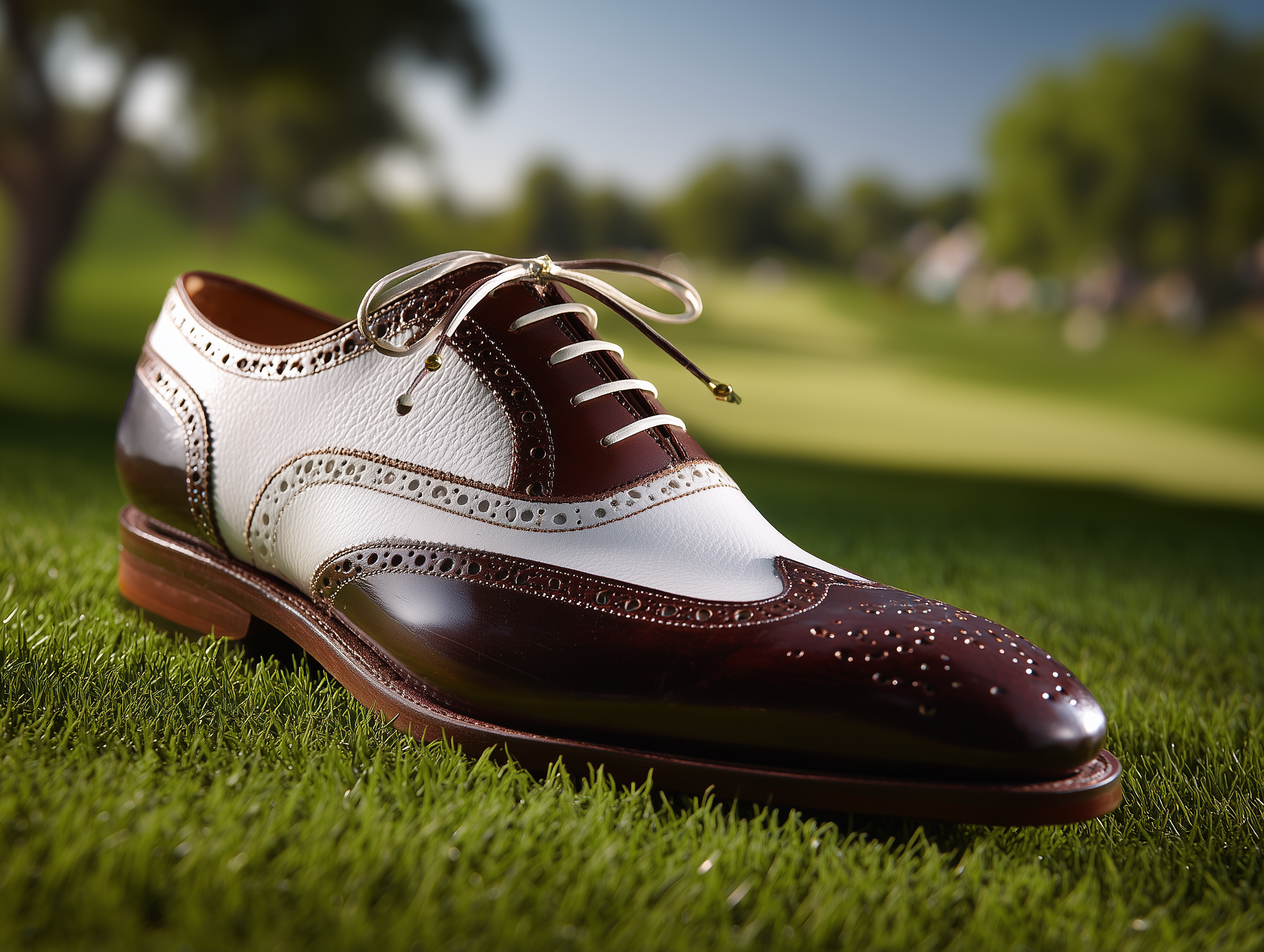 BELVIDER • Bespoke Custom Made & Fitted Golf Shoes With Replaceable Screw-In Spikes • WHITE & BROWN