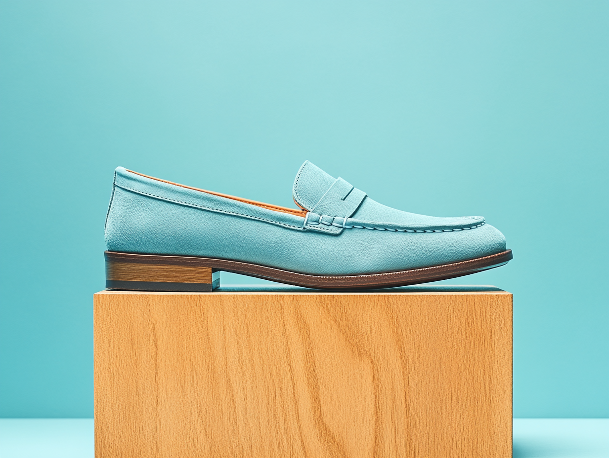 EVELINA • Custom Fitted Penny Loafer Shoes • SKY BLUE SUEDE