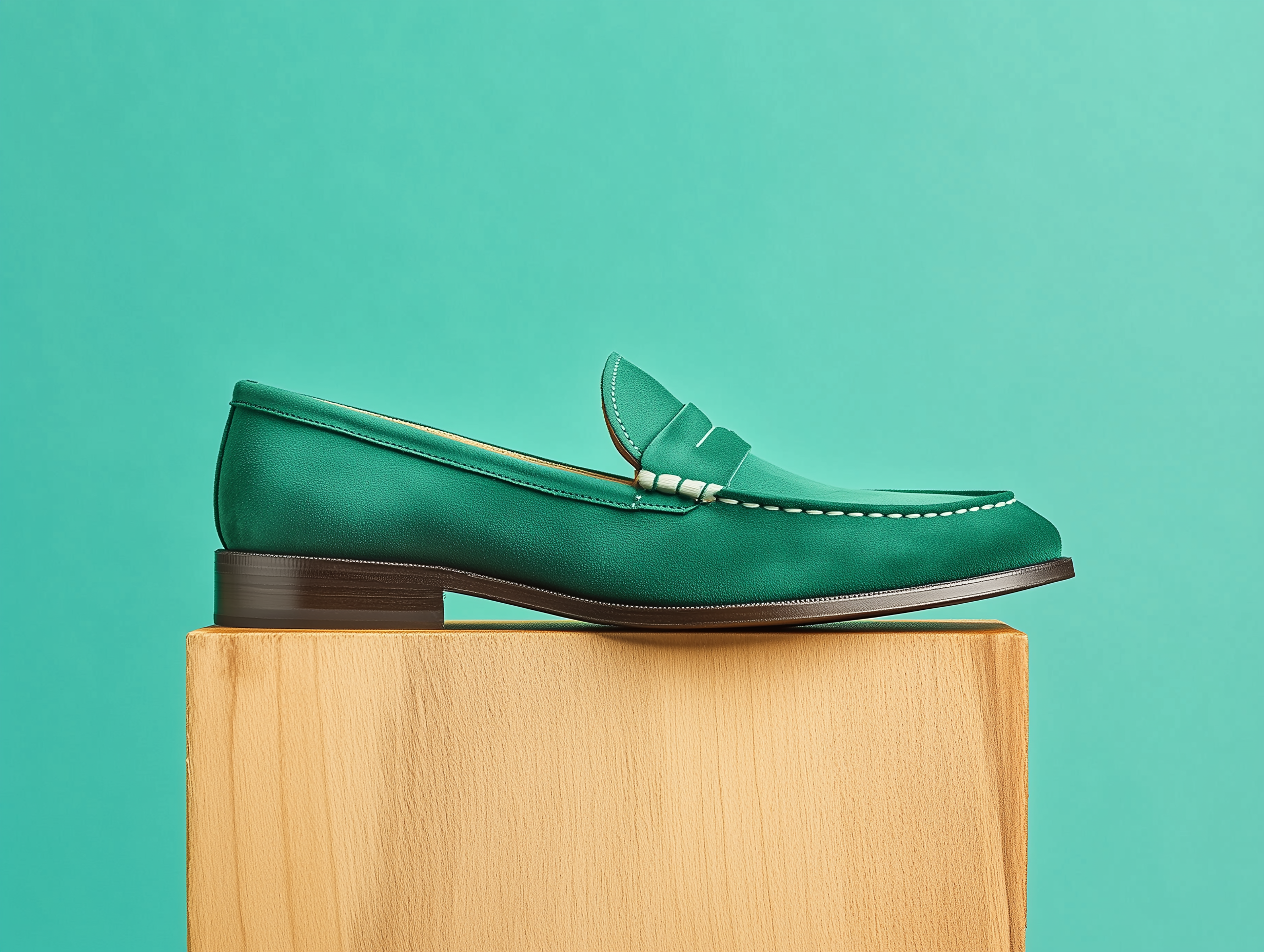 LIVIA • Custom Fitted Penny Loafer Shoes • JADE GREEN SUEDE