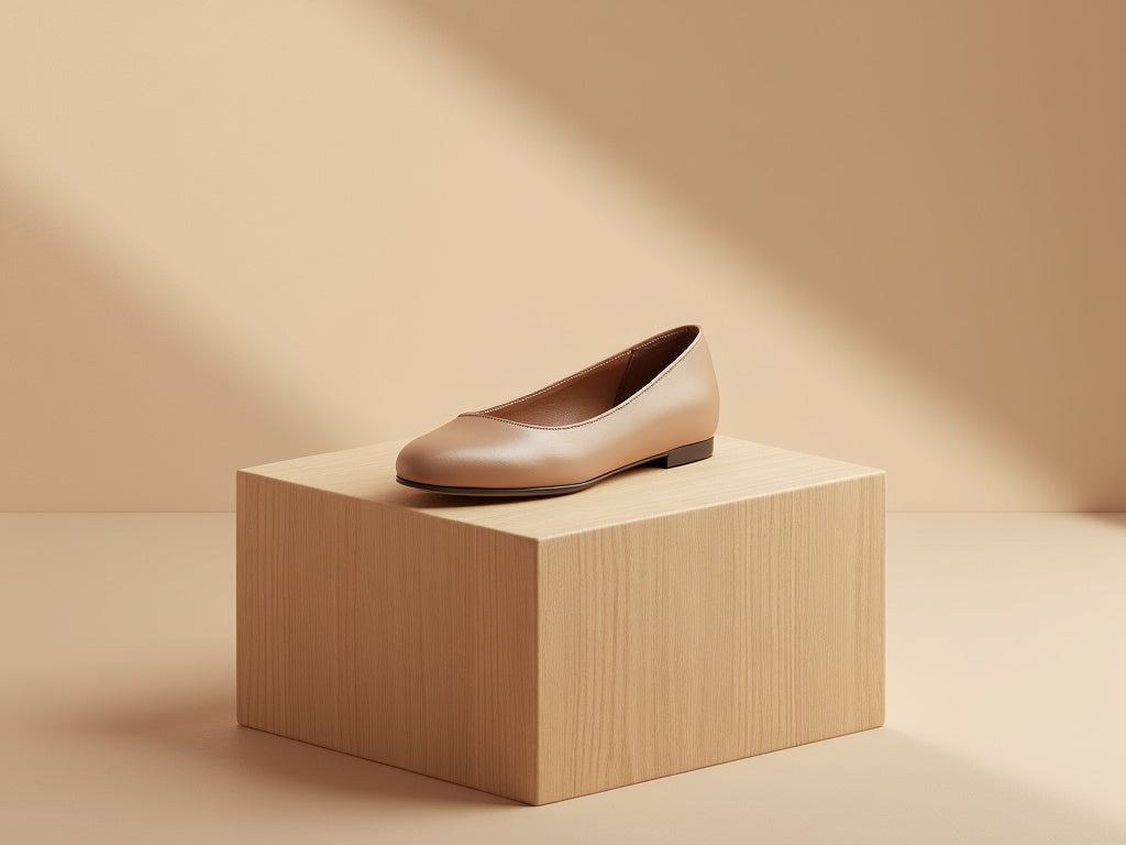 Bondeno bespoke ballet flat in beige on a wooden block (design option 13)