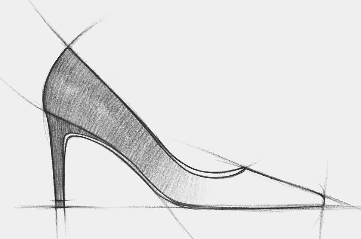 Pencil sketch of a stiletto pump, for designing your own Bondeno bespoke pumps