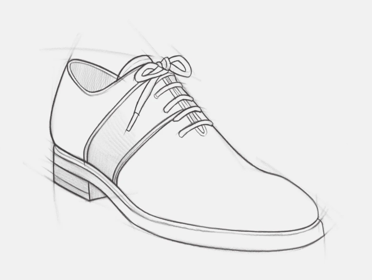 Pencil sketch of a women's lace-up golf shoe, for designing your own Bondeno bespoke golf shoes
