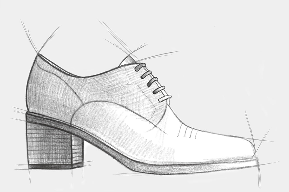 Pencil sketch of a women's lace-up shoe with a block heel, for designing your own Bondeno high heels