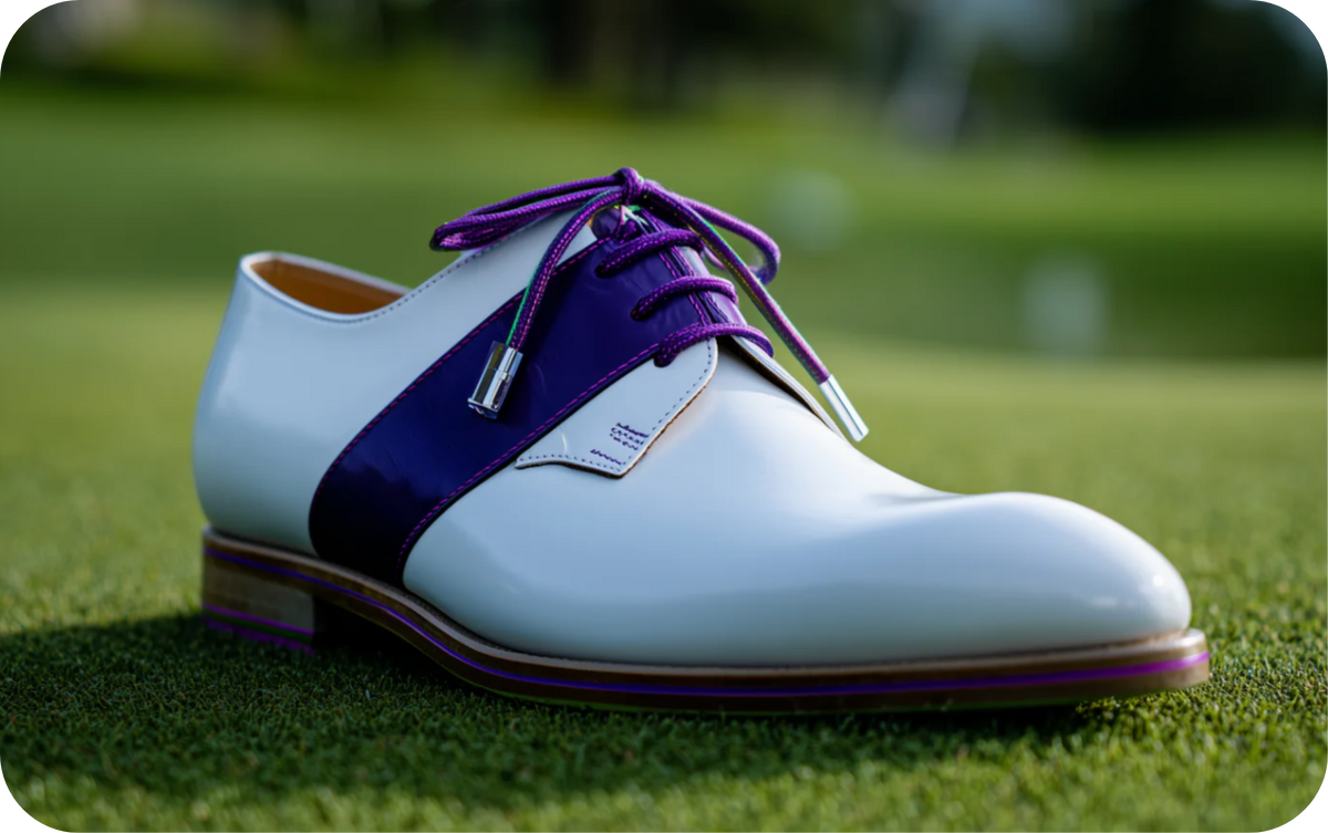 White and purple women's golf shoe on a golf course, Bondeno Bespoke Women's Golf Shoes Gift Card