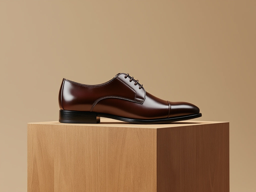Bondeno bespoke women's lace-up Oxford in dark brown leather on a wooden block