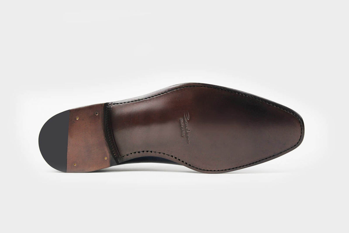 Bondeno Andrea bespoke wholecut Oxford in hand-painted navy blue calfskin, leather sole