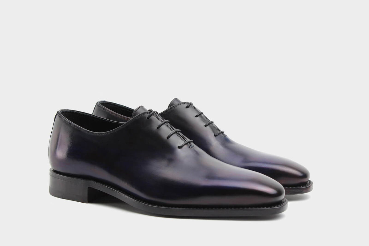 Bondeno Andrea bespoke wholecut Oxford in hand-painted navy blue calfskin, pair, side view