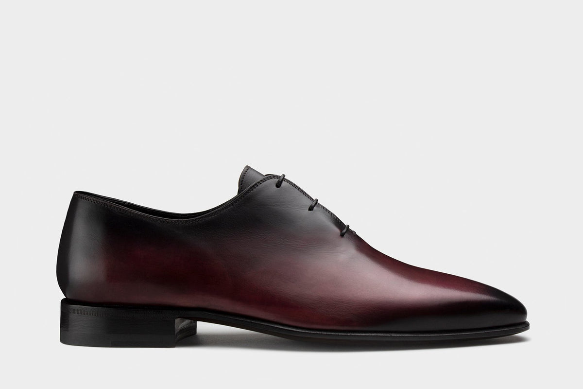 Bondeno Marco bespoke wholecut Oxford in hand-painted wine red calfskin, side profile