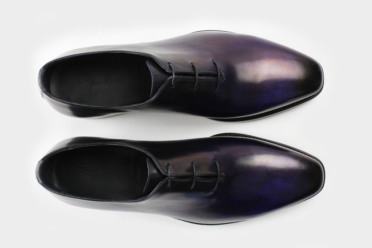 Bondeno Mateo bespoke wholecut Oxford in hand-painted violet calfskin, pair seen from above