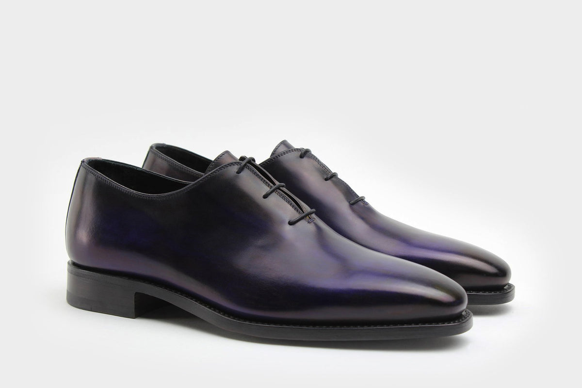 Bondeno Mateo bespoke wholecut Oxford in hand-painted violet calfskin, pair, side view