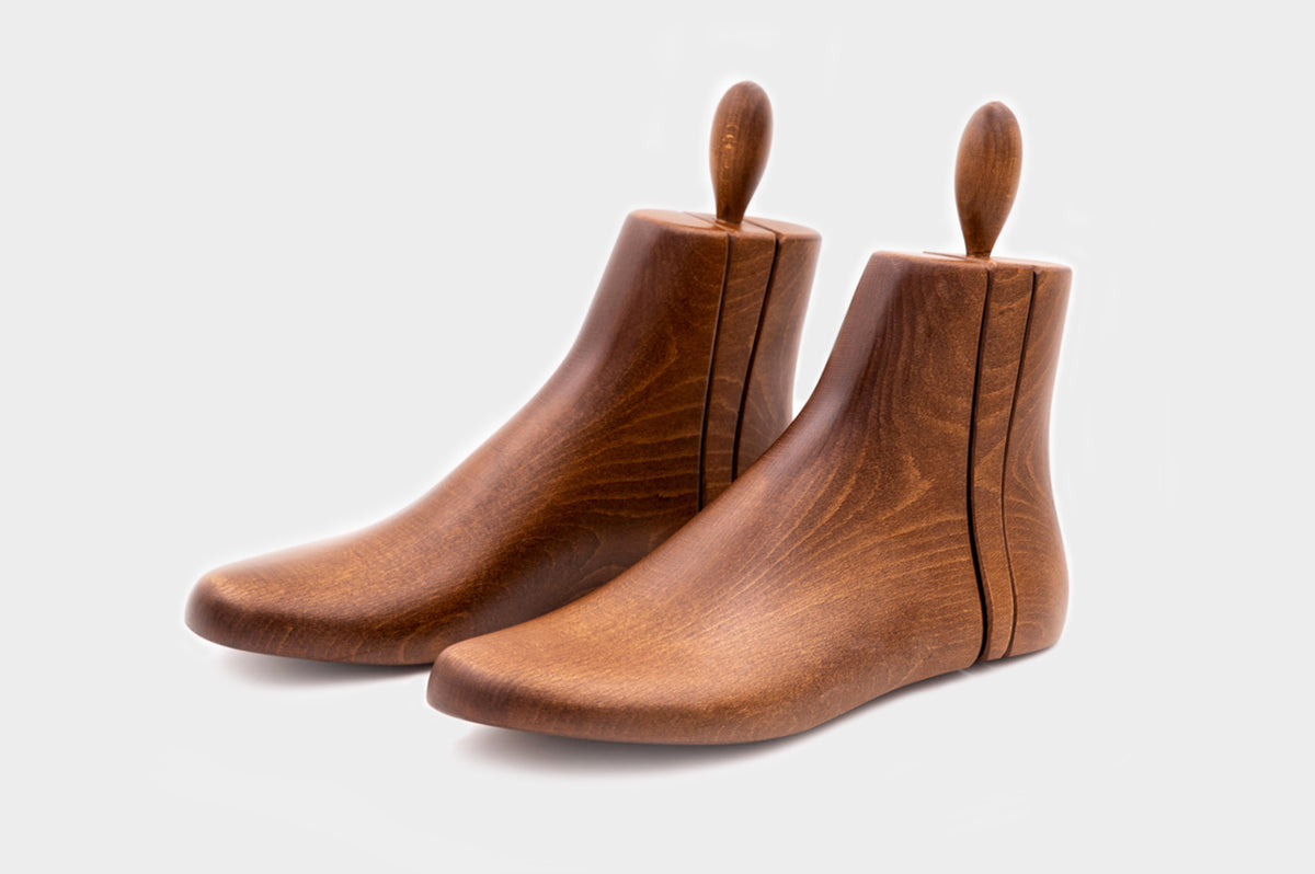 Pair of Bondeno bespoke boot trees in natural varnished wood