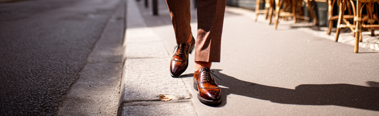 brown bespoke suit and shoes