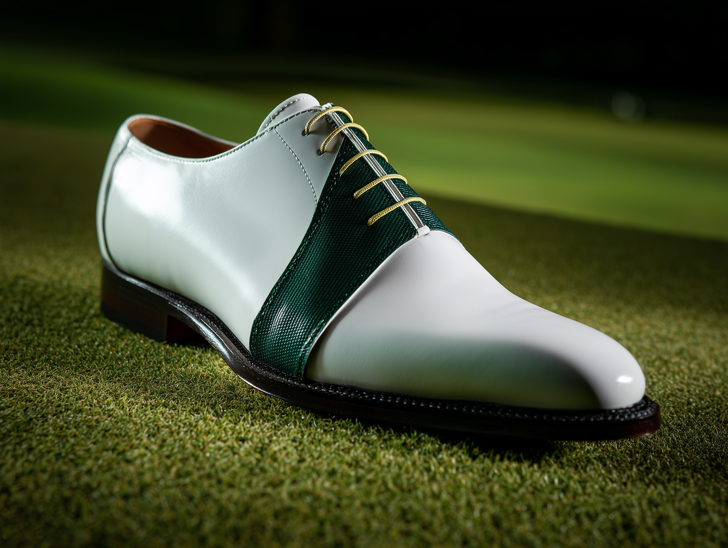 RENZO • Bespoke Custom Made & Fitted Golf Shoes With Replaceable Screw-In Spikes • WHITE & GREEN