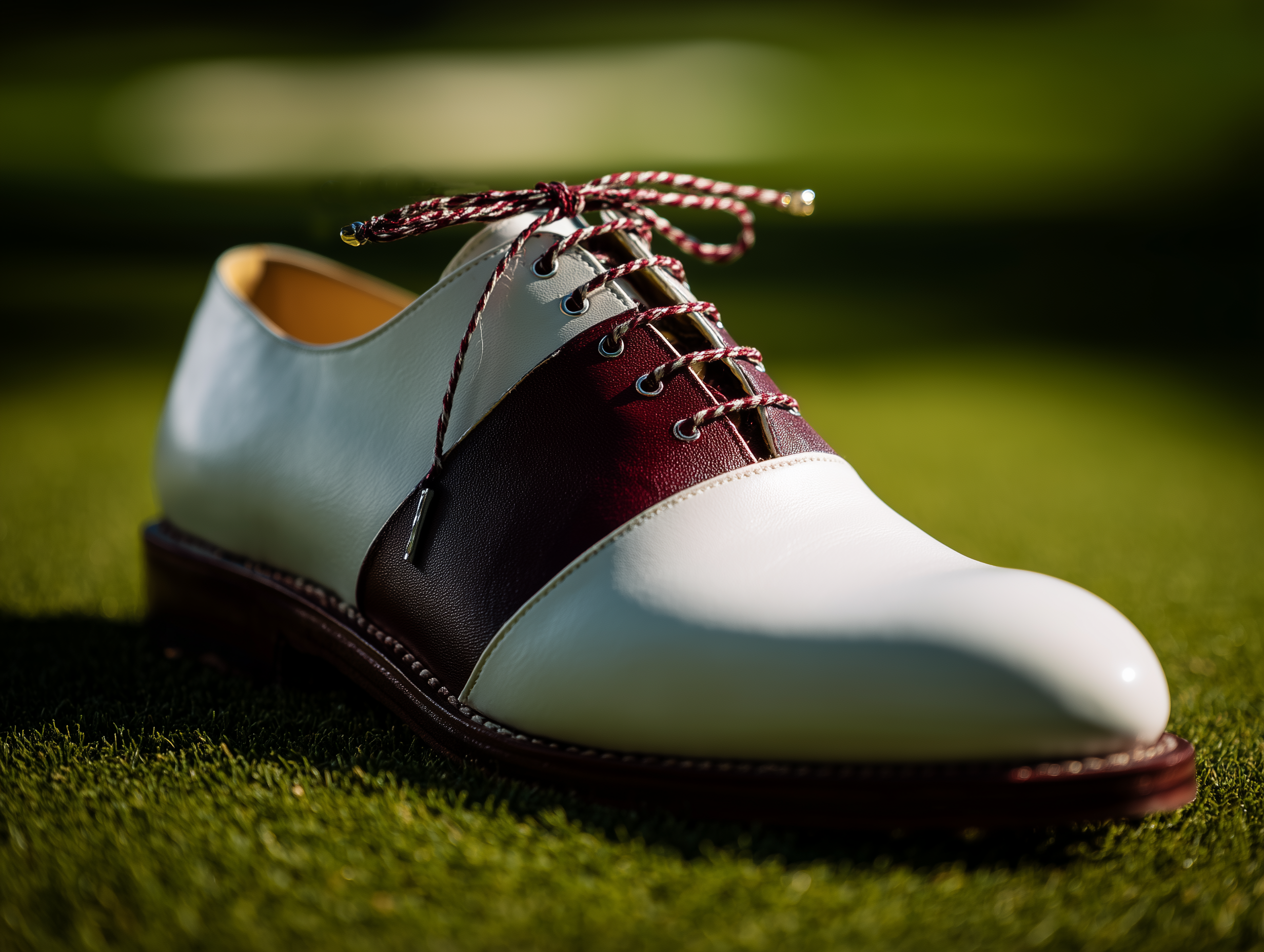 VIVIANA • Bespoke Custom Made & Fitted Golf Shoes With Replaceable Screw-In Spikes • WHITE & RED