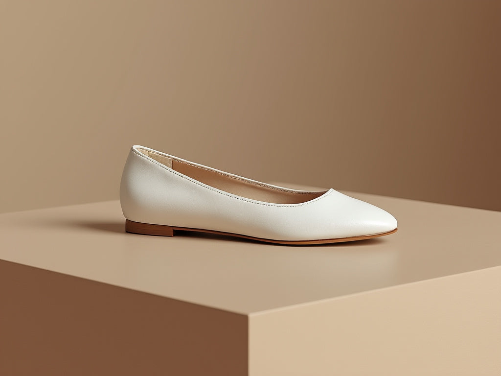 Bondeno bespoke ballet flat in off-white on a wooden block (design option 14)