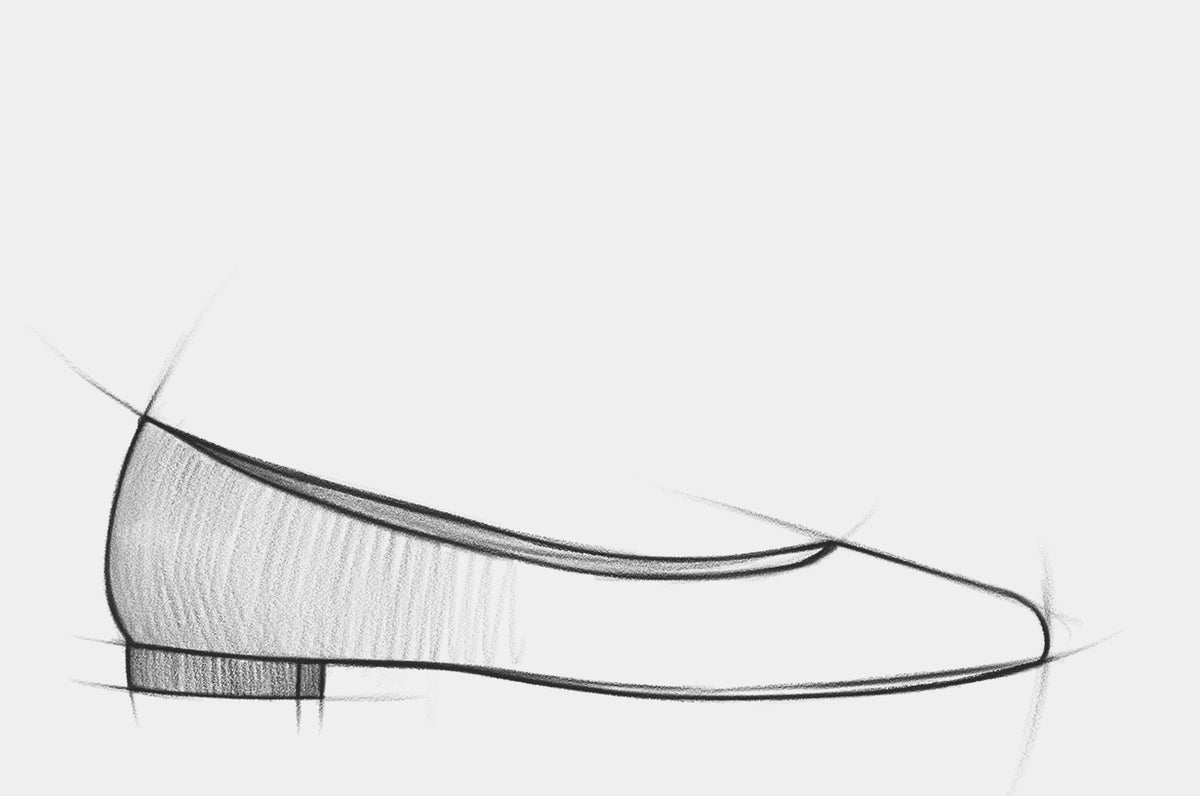 Pencil sketch of a ballet flat, for designing your own Bondeno bespoke ballet flats