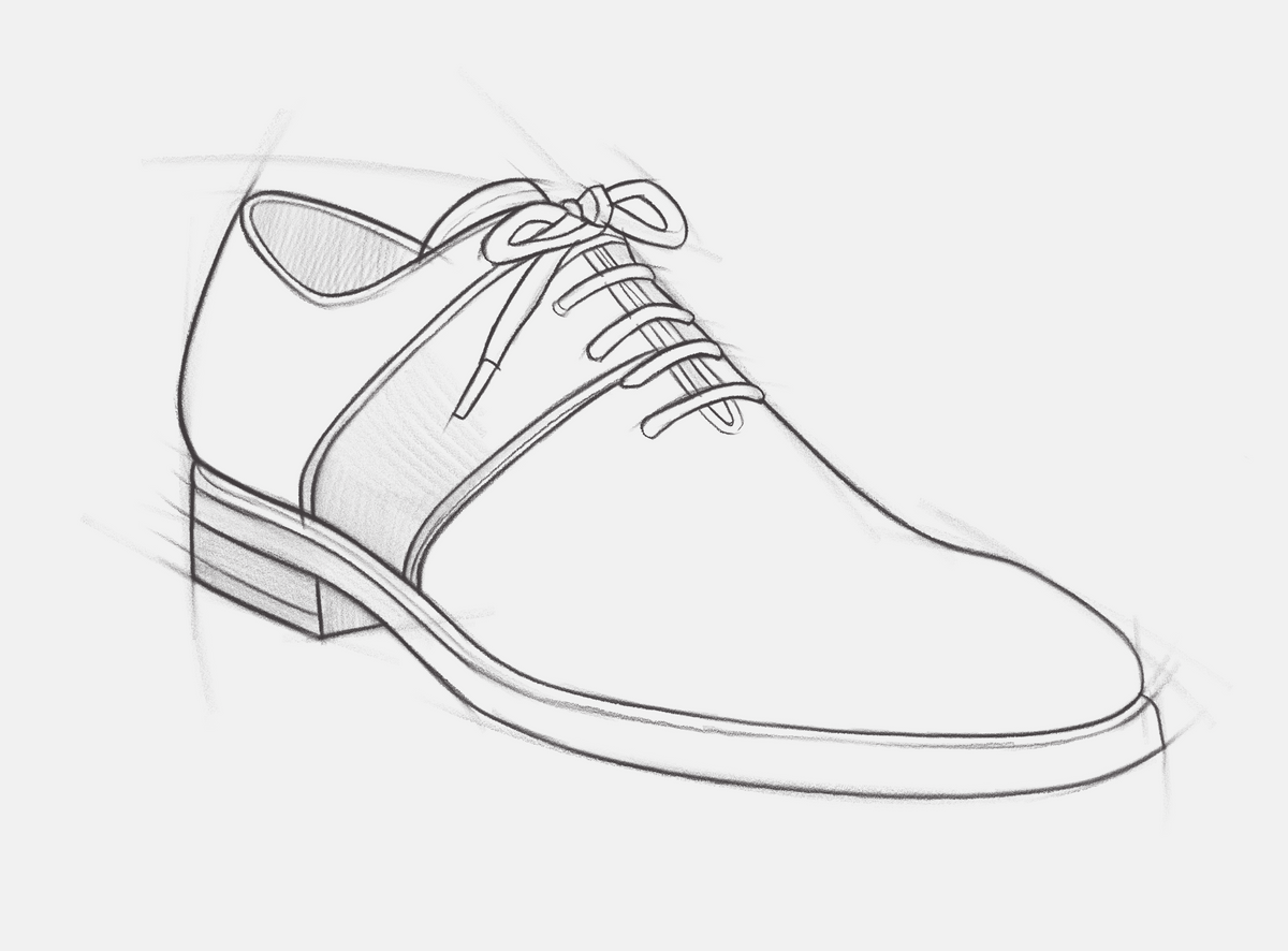 Pencil sketch of a lace-up golf shoe, for designing your own Bondeno bespoke golf shoes