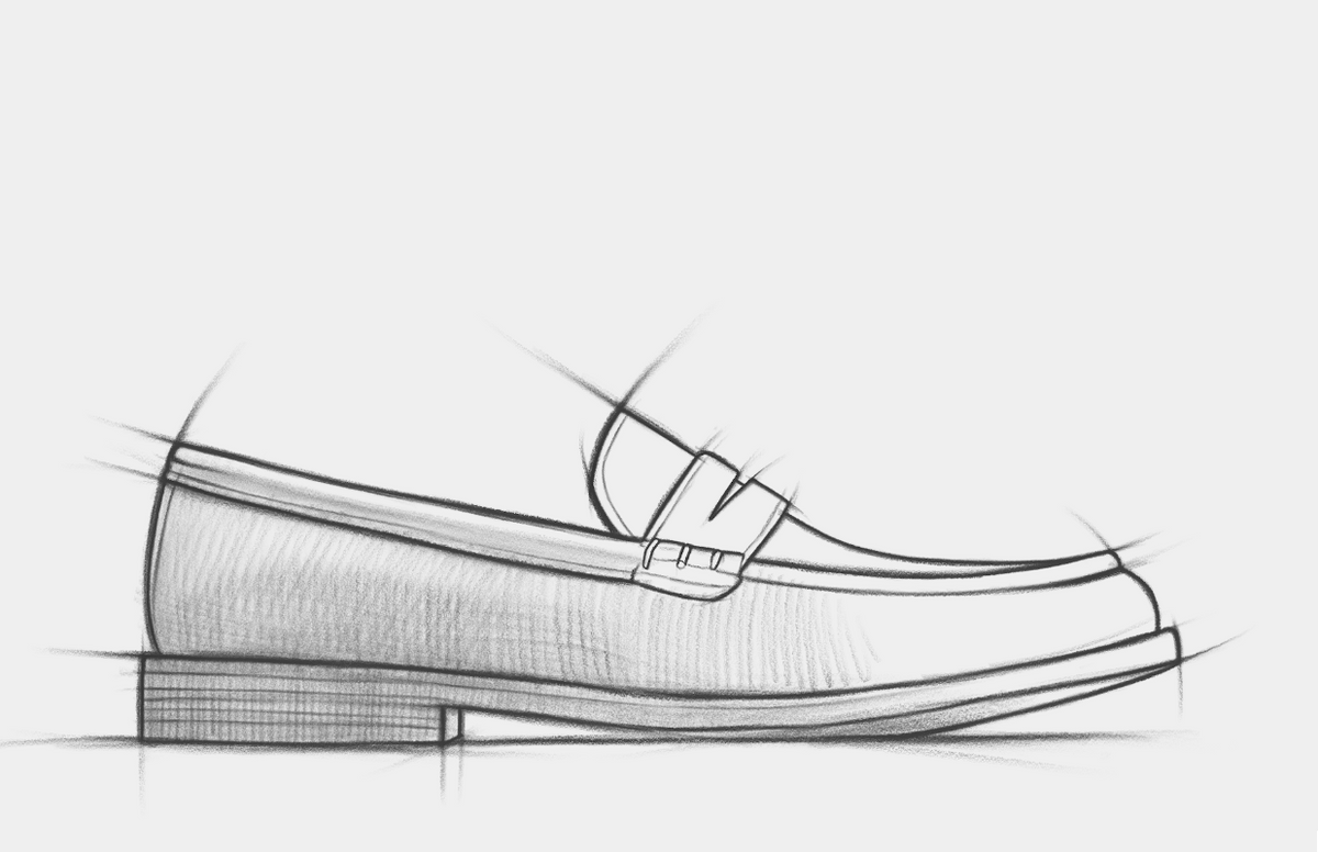 Pencil sketch of a penny loafer, for designing your own Bondeno bespoke loafers