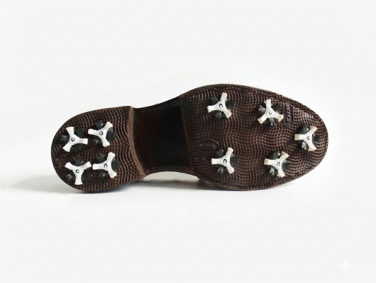 Bondeno bespoke women's golf shoe, dark sole with replaceable screw-in spikes