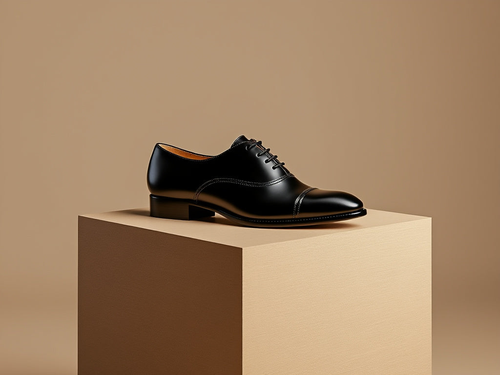 Bondeno bespoke women's lace-up Oxford in black leather on a wooden block