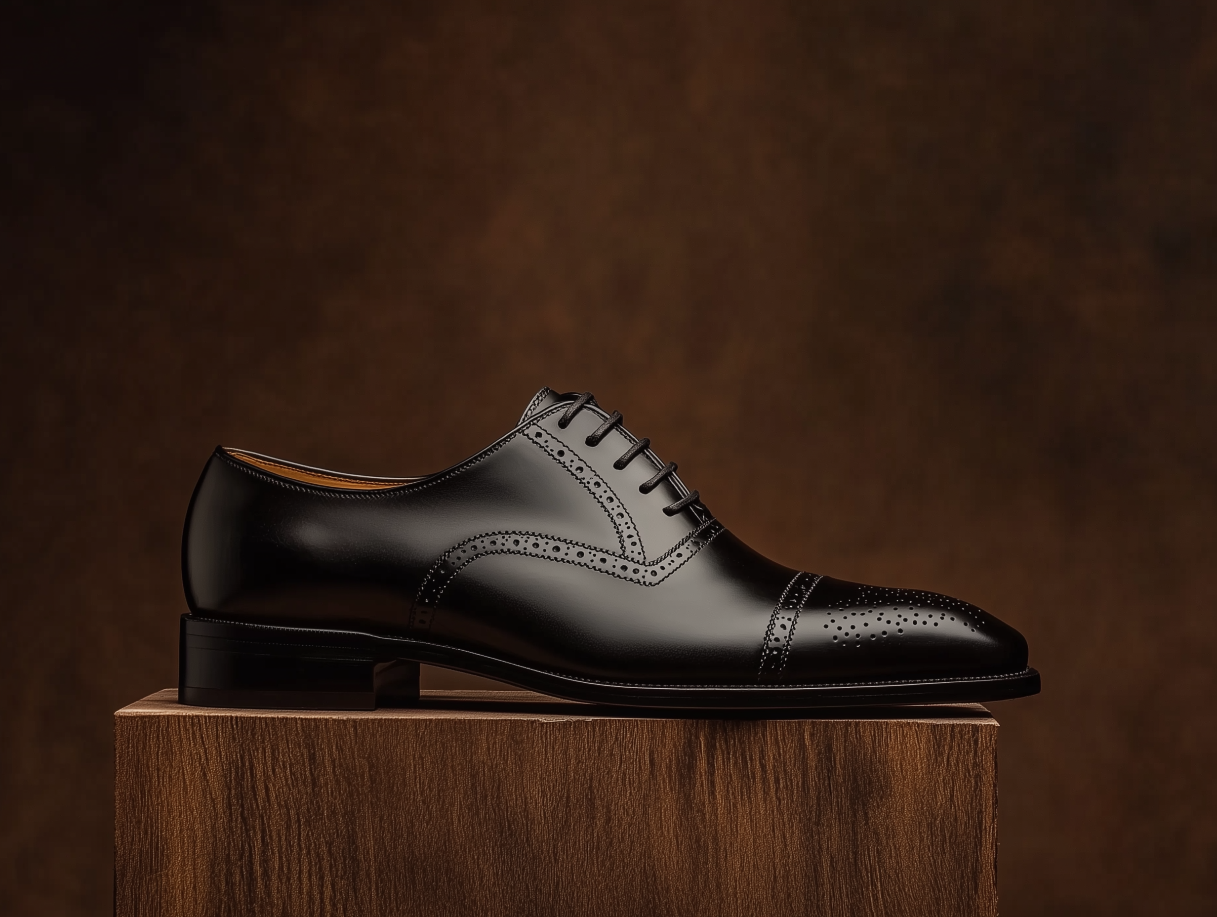 VINCENZO • Custom Fitted Captoe Oxford Shoes with Broguing • BLACK