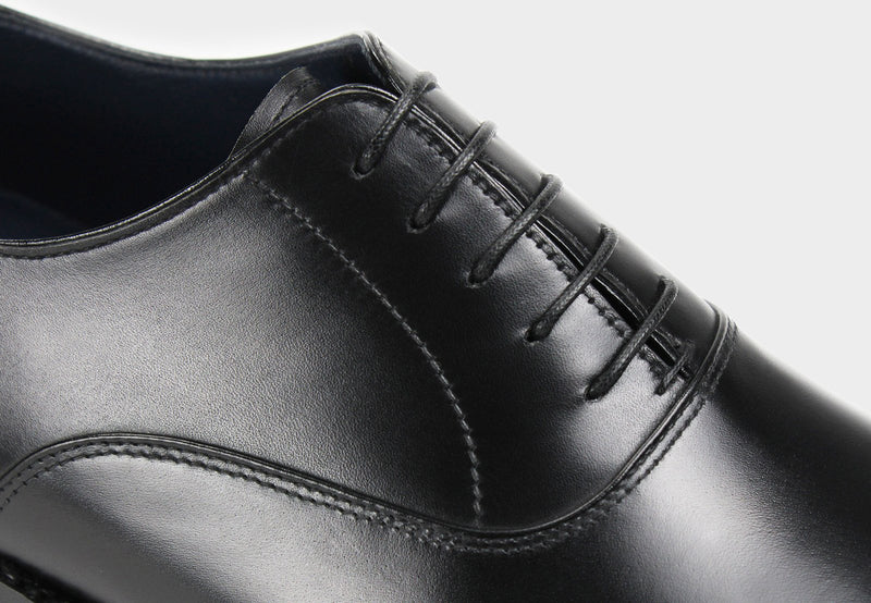 Santi Black Men's Semi Wholecut Oxfords Italian Custom Made Shoes