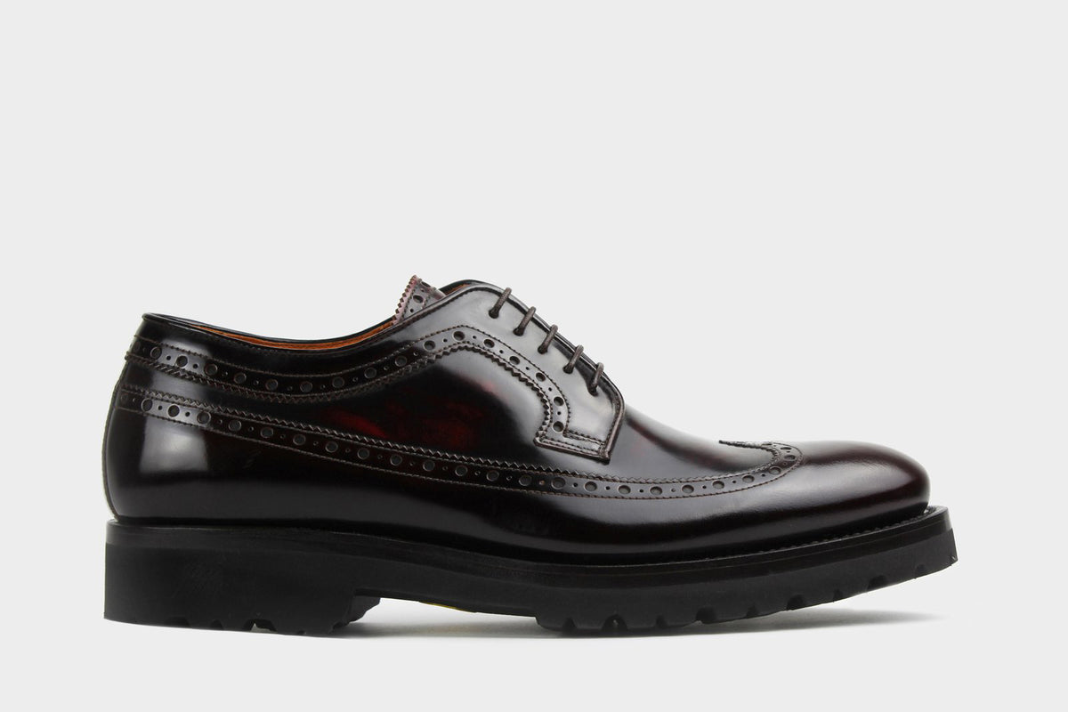 Bondeno Nello bespoke wingtip Derby in hand-painted rosewood calfskin, side profile